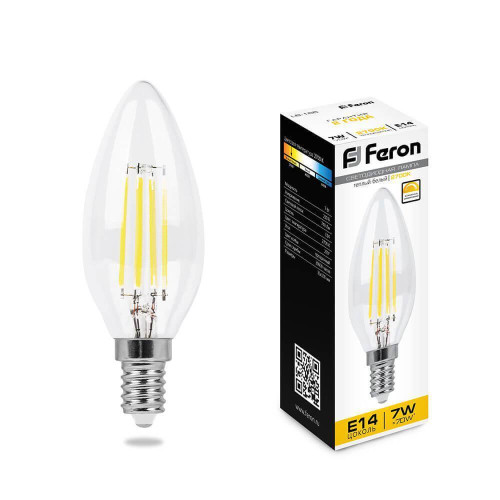 Лампа светодиодная диммируемая филаментная Feron E14 7W 2700K прозрачная LB-166 25870 