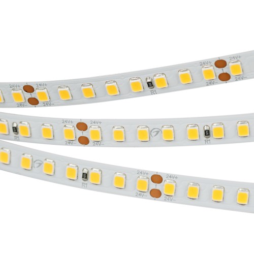 Лента RT-A160-8mm 24V Day4000 (12 W/m, IP20, 2835, 5m) (Arlight, высок.эфф.150 лм/Вт) Лента LUX, светодиоды smd 2835, 160шт/м (800шт на 5м). Эффективность 150 лм/Вт, белая плата 8мм, скотч 3М. Цвет ДНЕВНОЙ 3800-4200K. Угол 120°, цветопередача CRI>85. Питание 24V, мощность 12 Вт/м (60 Вт на 5м). Размеры 5000х8х1.5мм. Мин.отрезок 50мм, 8 светодиодов. Цена за 1м.