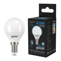  - Лампа светодиодная Gauss E14 6.5W 6500K матовая 105101307