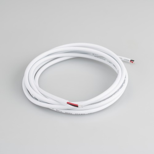 Провод питания ARL-MOONLIGHT-18AWG-2W-D6-CU-2000 White (Arlight, Закрытый) Провод питания для гибкого неона MOONLIGHT 1516. 2 проводника, калибр проводника 20AWG, материал проводника - луженая медь, внешний диаметр 6 мм. Внешняя оболочка - ПВХ белого цвета. Длина кабеля в отрезке - 2000 мм.