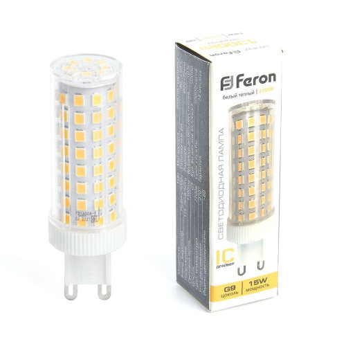 Лампа светодиодная Feron G9 15W 2700K прозрачная LB-437 38212 