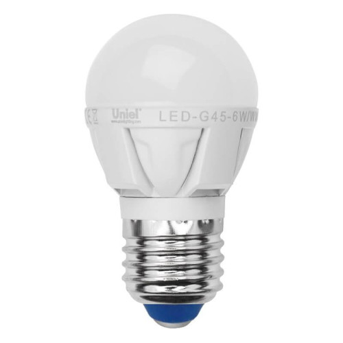 Лампа светодиодная Uniel E27 6W 3000K матовая LED-G45-6W/WW/E27/FR ALP01WH 07906 