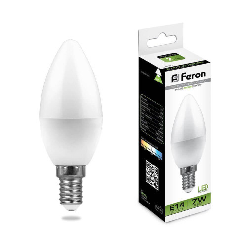 Лампа светодиодная Feron E14 7W 4000K Свеча матвоая LB-97 25476 