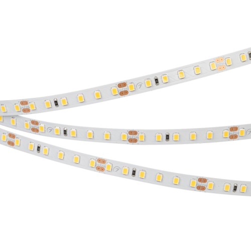 Лента RT-A120-8mm 24V Warm2700 (9.6 W/m, IP20, 2835, 5m) (Arlight, -) Светодиодная лента RT-A120, открытая. Светодиоды 2835, 120 шт/м (600 шт на 5 м), белая плата, ширина 8 мм, скотч 3M. Цвет ТЕПЛЫЙ 2700 K, цветопередача CRI>85, угол 120°. Питание 24V, мощность 9.6 Вт/м (48 Вт на 5 м). Размеры 5000x8x1.5 мм. Мин. отрезок 50 мм, 6 светодиодов. Цена за 1 м.