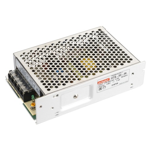 Блок питания HTS-50-36 (36V, 1.4A, 50W) (Arlight, IP20 Сетка, 3 года) Источник напряжения с гальванической развязкой для светодиодных изделий. Входное напряжение 176-264 VAC. Выходные параметры: 36 В, 1.4 А, 50 Вт. Встроенный PFC >0.5. Негерметичный алюминиевый сетчатый корпус IP 20. Габаритные размеры длина 159 мм, ширина 97 мм, высота 38 мм. Гарантийный срок 3 года.