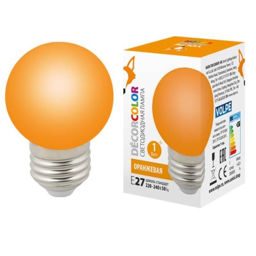 Лампа светодиодная Volpe E27 1W оранжевая LED-G45-1W/ORANGE/E27/FR/С UL-00005650 