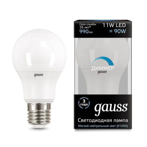 Лампа светодиодная диммируемая Gauss E27 11W 4100K матовая 102502211-D 
