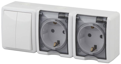 Блок розетки-выключатель двухклавишный ЭРА Эксперт IP54 16A 250V 11-7404-01 Б0027675 