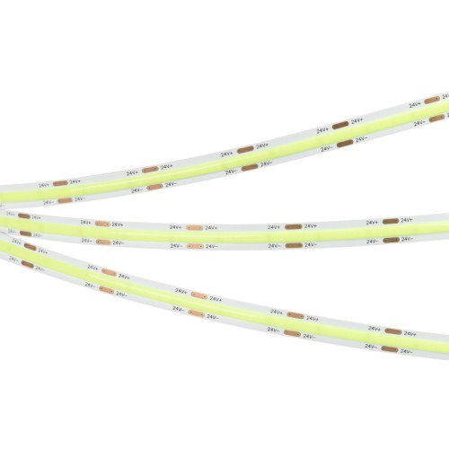 Лента COB-5000-CSP-544-24V Green (8mm, 11.5W, IP20) (Arlight, -) Лента COB сплошной засветки без видимых светодиодов. Кристаллы CSP 544 шт/м. Цвет свечения ЗЕЛЕНЫЙ, угол 140°. Мощность 11.5 Вт/м, питание 24 В. Размеры 5000х8х1,6 мм. Мин.отрезок 29,41 мм. Скотч 3М для установки. Пакет 5м. Цена за 1м. Гарантия 3 года. Обязательна установка на профиль.