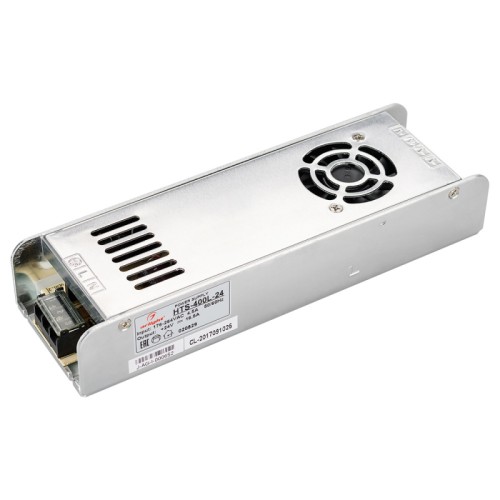 Блок питания HTS-400L-24 (24V, 16.5A, 400W) (Arlight, IP20 Сетка, 3 года) Источник напряжения с гальванической развязкой для светодиодных изделий. Входное напряжение 176-264 VAC. Выходные параметры: 24 В, 16.5 А, 400 Вт. Встроенный PFC >0.5. Негерметичный алюминиевый сетчатый корпус IP 20. Габаритные размеры длина 223 мм, ширина 68 мм, высота 41 мм. Встроенный вентилятор (без автоконтроля температуры). Гарантийный срок 3 года.