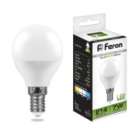  - Лампа светодиодная Feron E14 7W 4000K Шар Матовая LB-95 25479