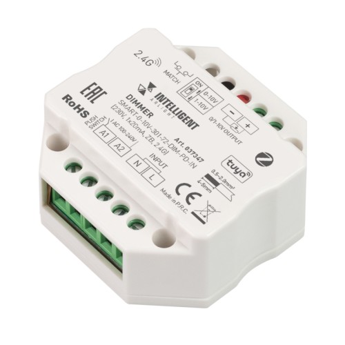 INTELLIGENT ARLIGHT Диммер SMART-0-10V-301-72-DIM-PD-IN (230V, 1x20mA, ZB, 2.4G) (IARL, IP20 Пластик, 5 лет) 