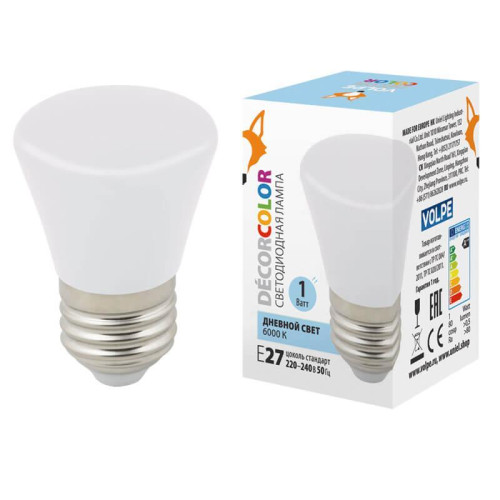 Лампа светодиодная Volpe E27 1W 6000K матовая LED-D45-1W/6000K/E27/FR/С BELL UL-00005804 