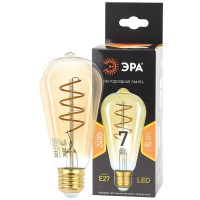  - Лампа светодиодная филаментная ЭРА E27 7W 2400K прозрачная F-LED ST64-7W-824-E27 spiral gold Б0047665