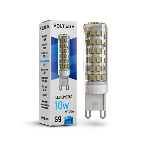 Лампа светодиодная Voltega G9 10W 4000К прозрачная VG9-K1G9cold10W 7039 