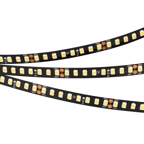 Лента RT-5000-2835-160-24V Warm3000 (Black 8mm, 12W, IP20) (Arlight, -) Лента LUX, светодиоды smd 2835, 160шт/м (800шт на 5м). Эффективность 150 лм/Вт, черная плата 8мм, скотч 3М. Цвет Цвет ТЕПЛЫЙ 2900-3100K. Угол 120°, цветопередача CRI>85. Питание 24V, мощность 12 Вт/м (60 Вт на 5м). Размеры 5000х8х1.5мм. Мин.отрезок 50мм, 8 светодиодов. Цена за 1м.