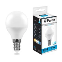  - Лампа светодиодная Feron E14 7W 6400K Шар Матовая LB-95 25480