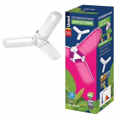 Лампа светодиодная для растений Uniel E27 24W матовая LED-P65-24W/SPSB/E27/FR/P3 PLP32WH UL-00007407 