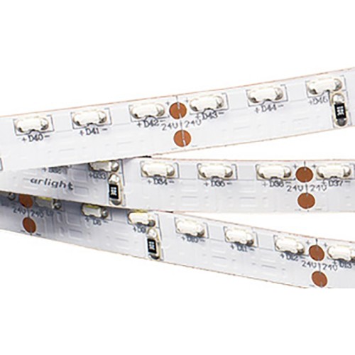 Лента RS 2-5000 24V Red 2x (335, 600 LED) (Arlight, 9.6 Вт/м, IP20) Гибкая лента бокового свечения двойной плотности. Цвет КРАСНЫЙ. ЧИП-светодиоды 335. Длина 5м. VDC=24V, угол 120°. Мощность 48Вт. Размер 8х1.4x5000мм