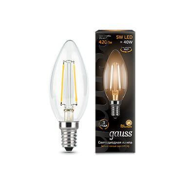 Лампа светодиодная филаментная Gauss E14 5W 2700К прозрачная 103801105 
