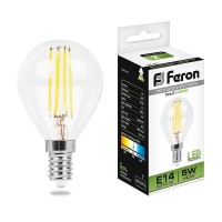  - Лампа светодиодная филаментная Feron E14 5W 4000K прозрачная LB-61 25579