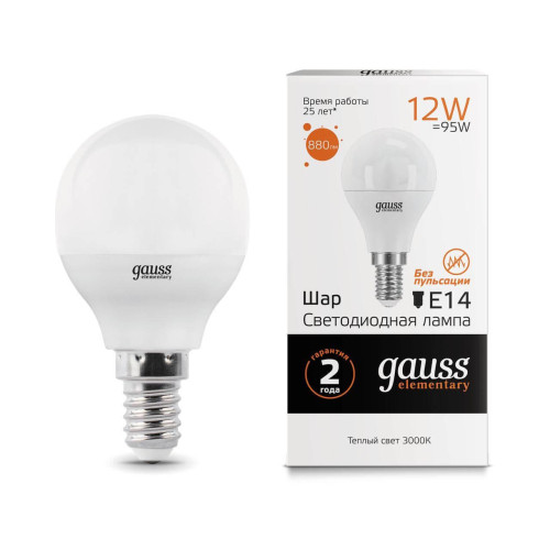 Лампа светодиодная Gauss E14 12W 3000K матовая 53112 