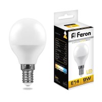  - Лампа светодиодная Feron E14 9W 2700K Шар Матовая LB-550 25801