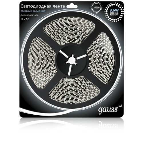 Светодиодная влагозащищенная лента Gauss 9,6W/m 120LED/m 2835SMD холодный белый 5M 311000310 