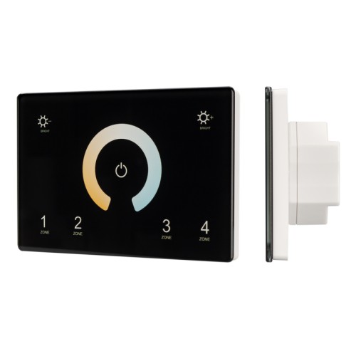 Панель Sens SMART-P81-MIX Black (230V, 4 зоны, 2.4G) (Arlight, IP20 Пластик, 5 лет) Встраиваемая сенсорная панель 2.4 ГГц, цвет черный. Итальянский стандарт. Материал - стекло. Для управления мультибелыми (MIX/CCT) источниками света (ШИМ), 4 зоны управления. Функция управления DMX512 устройствами. Питание/рабочее напряжение AC 85-265V. Габариты 120х80х37 мм, устанавливается в стандартный подрозетник. Панель совместима с контроллерами серии SMART.