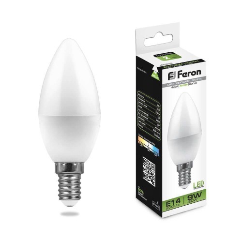 Лампа светодиодная Feron E14 9W 4000K Свеча Матовая LB-570 25799 