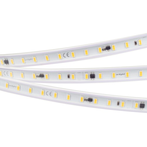 Лента герметичная ARL-PV-C72-15.5mm 230V Cool 10K (14 W/m, IP65, 5630, 50m) (Arlight, -) Гибкая стабилизированная светодиодная лента (бобина 50м) ARL-PV-C72, герметичная IP65 (PV-трубка ПВХ экструзия). Светодиоды 5630, 72 шт/м (3600 шт на 50 м), белая плата, ширина 15.5 мм. Цвет ХОЛОДНЫЙ 10000 K, цветопередача CRI>80, угол 120°. Питание 230V, мощность 14 Вт/м (700 Вт на 50 м). Размеры 50000x15.5x6 мм. Мин.отрезок 166.67 мм, 12 светодиодов. Цена за 1м. Лента крепится с помощью скоб (приобретаются отдельно), 3M скотч отсутствует.