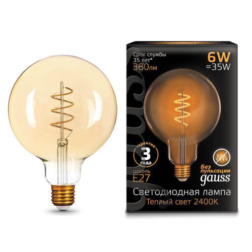 Лампа светодиодная филаментная Gauss E27 6W 2400K золотая 158802008 