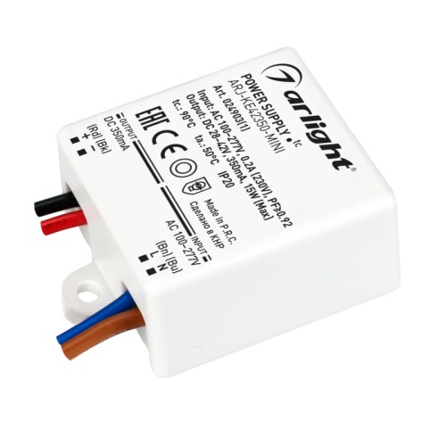 Блок питания ARJ-KE42350-MINI (15W, 350mA, PFC) (Arlight, IP20 Пластик, 5 лет) 