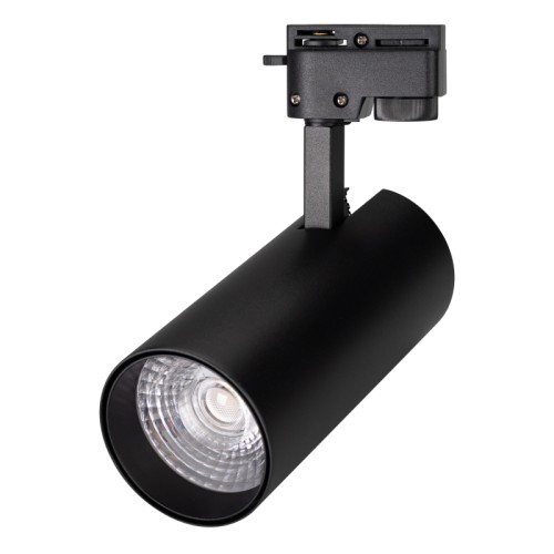 Светильник LGD-GERA-2TR-R74-20W Warm3000 (BK, 24 deg, 230V) (Arlight, IP20 Металл, 5 лет) Светильник подвесной для треков/шин 2 провода. Мощность 20 Вт, св. поток 1800-2200 лм, 90 лм/Вт, теплый 3000 K, CRI>90, угол 24°, напряжение питания 230 В. Черный круглый корпус из алюминия, материал линзы PMMA , степень защиты IP20. Размер: диаметр 74 мм, высота 160 мм. Монтаж на трек 1-фазный. Драйвер встроенный 30-42 В, 500 мА., пульсация 