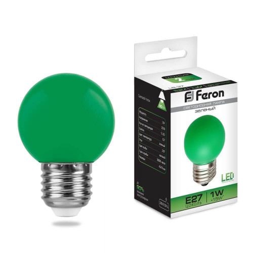 Лампа светодиодная Feron E27 1W зеленая LB-37 25117 