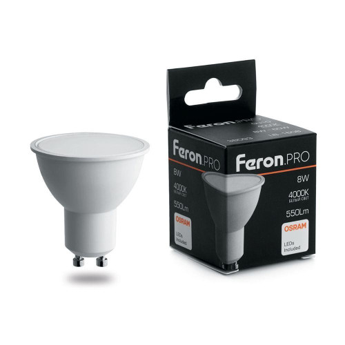 Лампа светодиодная Feron GU10 8W 4000K Матовая LB-1608 38093 