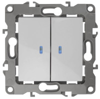  - Выключатель двухклавишный с подсветкой ЭРА 12 10AX 250V 12-1105-01 Б0014657