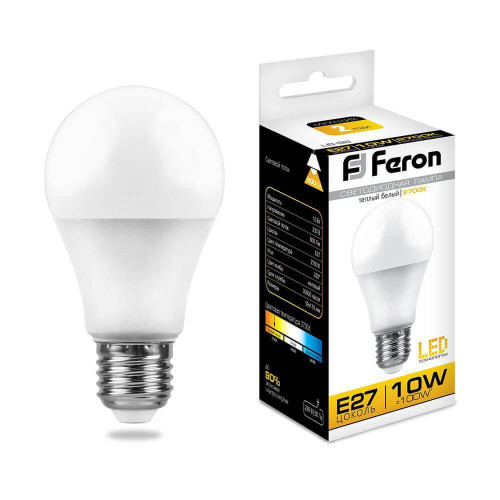 Лампа светодиодная Feron E27 10W 2700K Шар Матовая LB-92 25457 