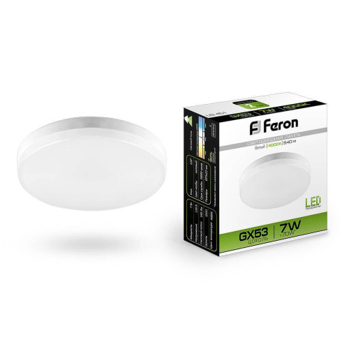 Лампа светодиодная Feron GX53 7W 4000K Таблетка Матовая LB-451 25828 