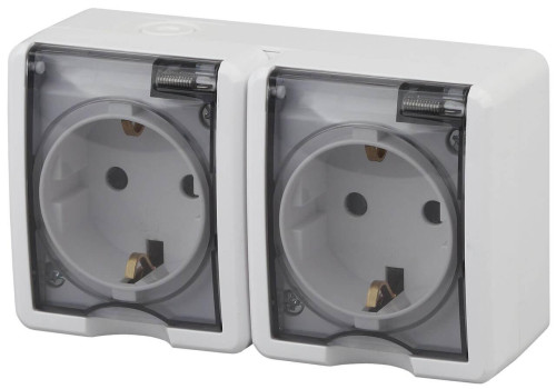 Розетка ЭРА Эксперт 2х2P+E IP54 со шторками 16A 250V 11-2404-01 Б0020718 