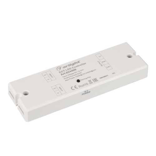 Контроллер SR-2839MIX White (12-24V, 2x5A, ПДУ) (Arlight, IP20 Пластик, 1 год) MIX-контроллер, комплект из пульта RF (868MHz) с сенсорным кольцом и контроллера 12-24 В, 2х5А, 120-240 Вт. Белый корпуc. Размеры пульта 120x48x17 мм, контроллера 145х46х15 мм.
