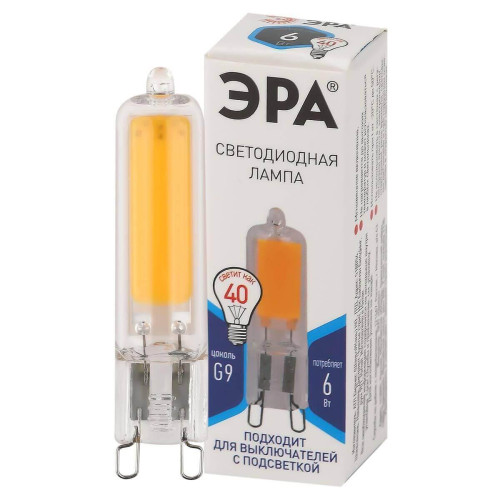 Лампа светодиодная ЭРА G9 6W 4000K прозрачная LED JCD-6W-GL-840-G9 Б0049086 