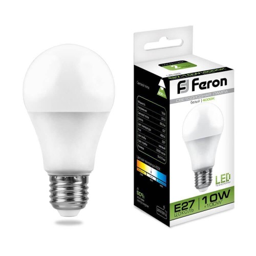 Лампа светодиодная Feron E27 10W 4000K Шар Матовая LB-92 25458 