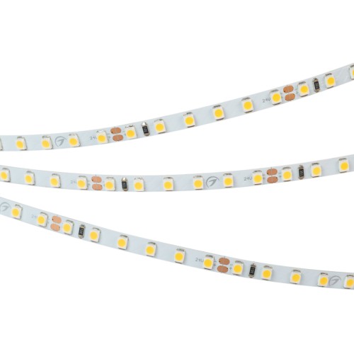 Лента RT-A120-5mm 24V Warm2700 (9.6 W/m, IP20, 2835, 5m) (Arlight, 9.6 Вт/м, IP20) Светодиодная узкая лента RT-A120, открытая. Светодиоды 2835, 120 шт/м (600 шт на 5 м), белая плата, ширина 5 мм, скотч 3M. Цвет ТЕПЛЫЙ 2700 K, цветопередача CRI>85, угол 120°. Питание 24V, мощность 9.6 Вт/м (48 Вт на 5 м). Размеры 5000x5x1.5 мм. Мин. отрезок 50 мм, 6 светодиодов. Цена за 1 м.