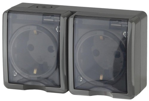 Розетка ЭРА Эксперт 2х2P+E IP54 со шторками 16A 250V 11-2404-03 Б0020719 