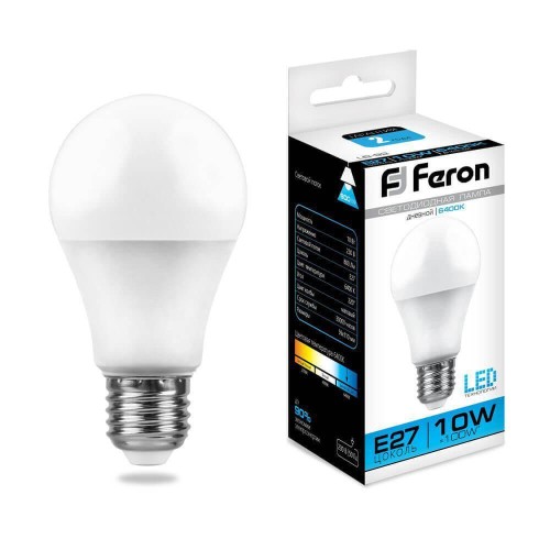 Лампа светодиодная Feron E27 10W 6400K Шар Матовая LB-92 Шар 25459 