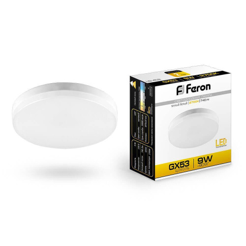 Лампа светодиодная Feron GX53 9W 2700K Таблетка Матовая LB-452 25832 