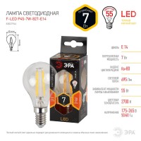  - Лампа светодиодная филаментная ЭРА E14 7W 2700K прозрачная F-LED P45-7W-827-E14 Б0027946
