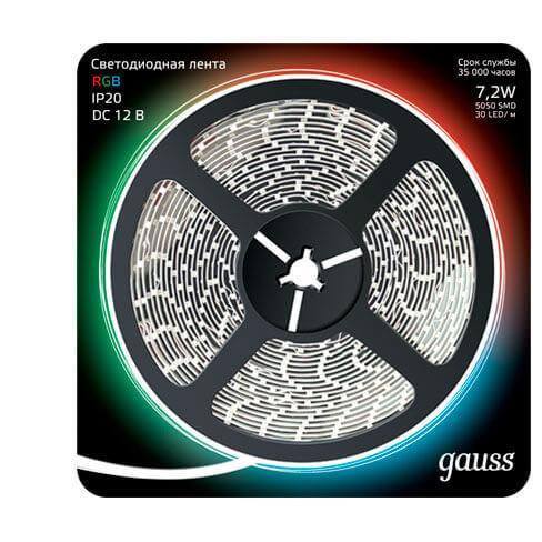 Светодиодная лента Gauss 7,2W/m 30LED/m 5050SMD RGB 5M 312000407 