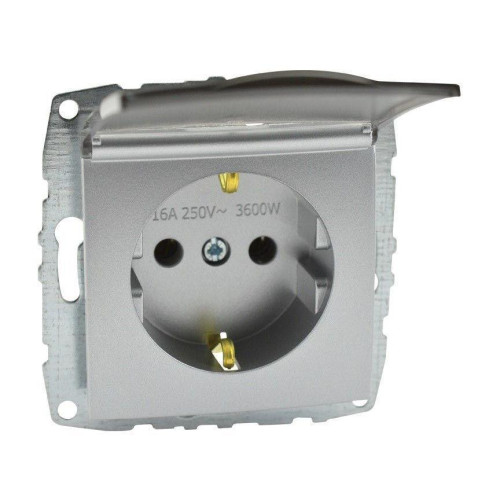 Розетка 2К+З Mono Electric Despina/ Larissa 16A 250V с крышкой винтовое подключение серебро 500-002121-118 